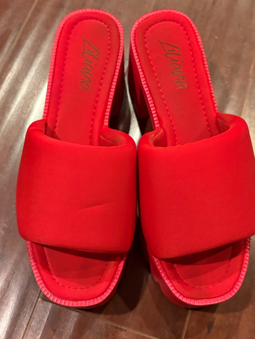 Liliana Bright Red Padded Slide Sandals